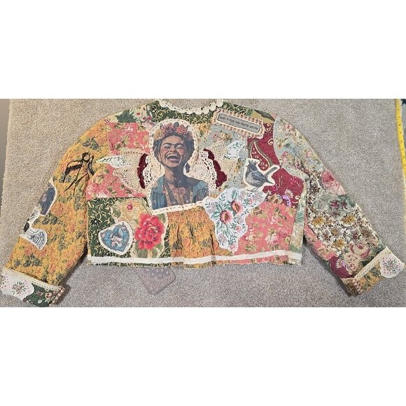 OOAK Magnolia Boho Quilted Jacket Frida Cat Bird Gypsy Patchwork Vtg INDIE sz XL - Picture 12 of 16